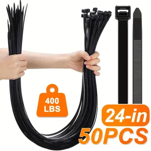 Cable Ties 24 Inch Heavy Duty Zip Ties with 400 Pounds Tensile Strength for Multi-Purpose Use, Self-Locking UV Resistant Nylon Tie Wraps, Indoor and Outdoor Tie Wire.50 Pcs Black