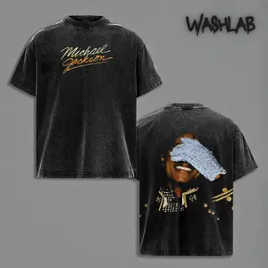 Retro Michael Jackson - King Of Pop Graphic Tee Washed – Double Sided Print Oversized Acid-Washed Heavyweight Cotton T-Shirt – Unisex 90S Music Tee, Perfect Gift for Music Fans and Lovers Menswear Tops