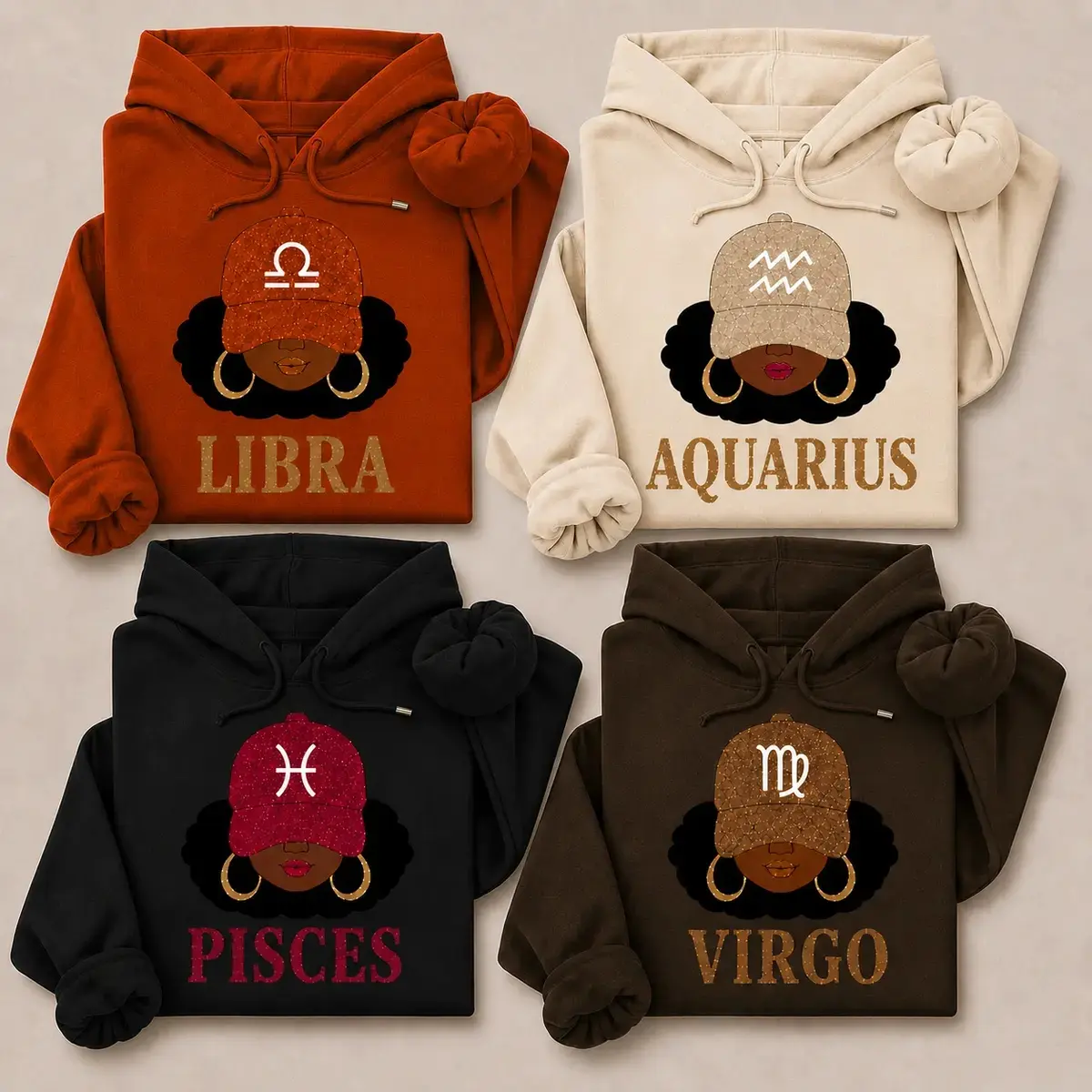 12 Zodiac Slay Girl Hoodie, Afro Zodiac Sign Hooded Sweatshirt, Cozy Horoscope Graphic Pullover, Perfect Gift for Zodiac Lovers - JACKSON HOAI STORE