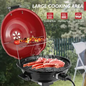Electric Grill, 1600W Portable Removable Stand Grill with Double Layer Design for BBQ, Patio & Backyard (Red)
