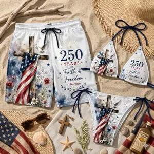 Faith and Freedom Couples Swimsuit, 250th Anniversary Matching Set, American Flag Cross Bikini, 1776 Patriot Beachwear