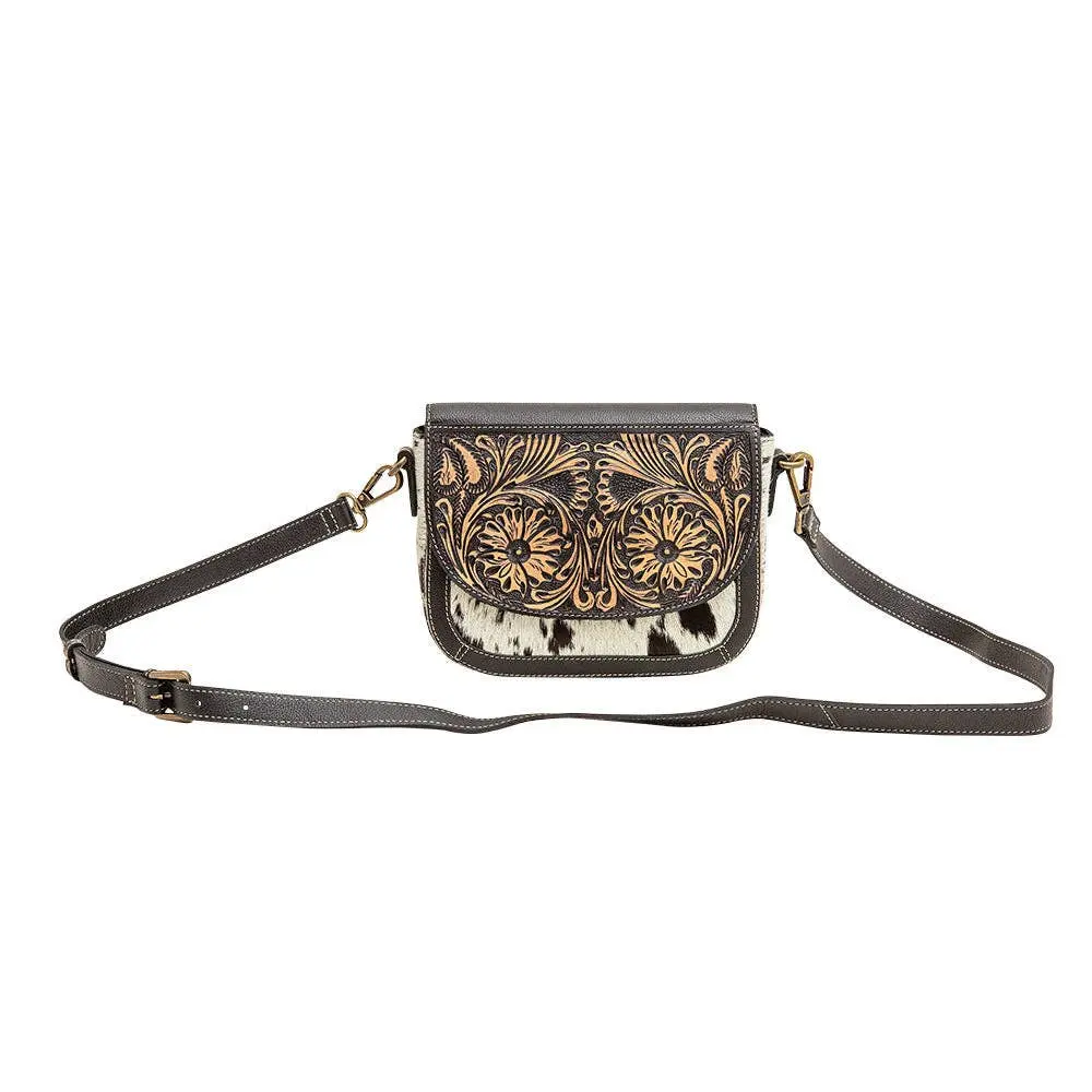 Myra Bag Hand-Tooled Western Cowhide Hairon Crossbody Purse