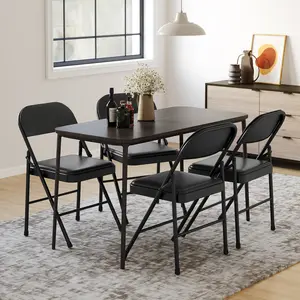 2-Pack Folding Chairs with Padded Cushions, Heavy Duty Foldable Chair Holds Up to 350 lbs, Portable Black Chair for Dining Room, Home Office, Indoor & Outdoor Events