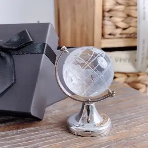 Crystal Globe Ornament Metal Base Stand Home Living Room Desk Decoration Gift for Friends Family Classmates Holiday Birthday Present