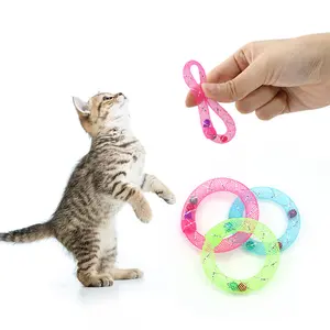 Doughnut-Shaped Cat Kittens Self-Entertainment Toy with Bell, Spring Licking Function, Soft Fabric Tube and Colorful Beads for Indoor Interactive Play
