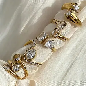 18k gold stainless steel zircon ring for women, with a high-end and versatile design, suitable for daily travel, attending parties, and the best choice for exquisite gift giving