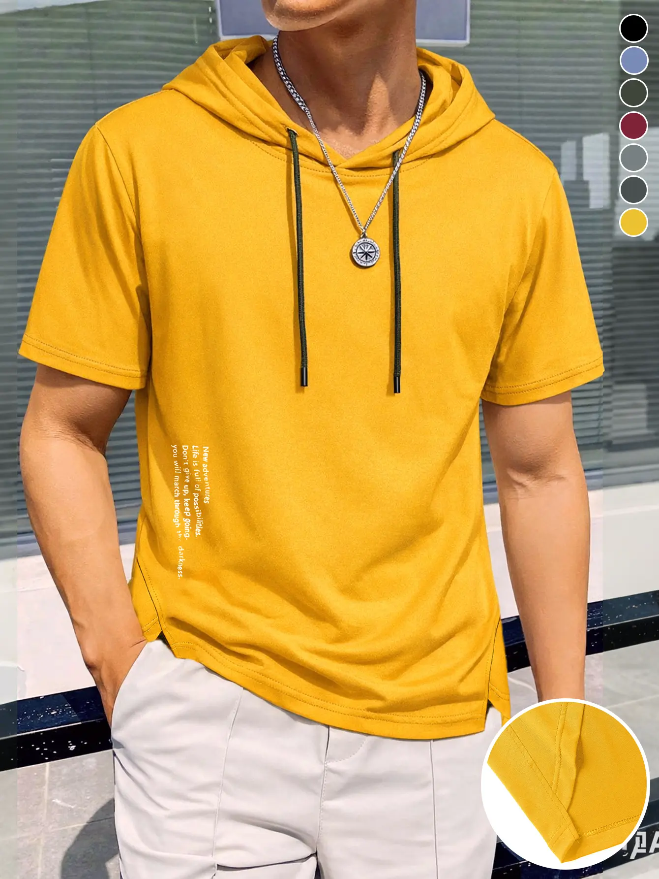 Men’s couple sports T-shirt/top featuring a letter graphic and side slit design; basketball-themed motivational print; breathable running and gym shirt