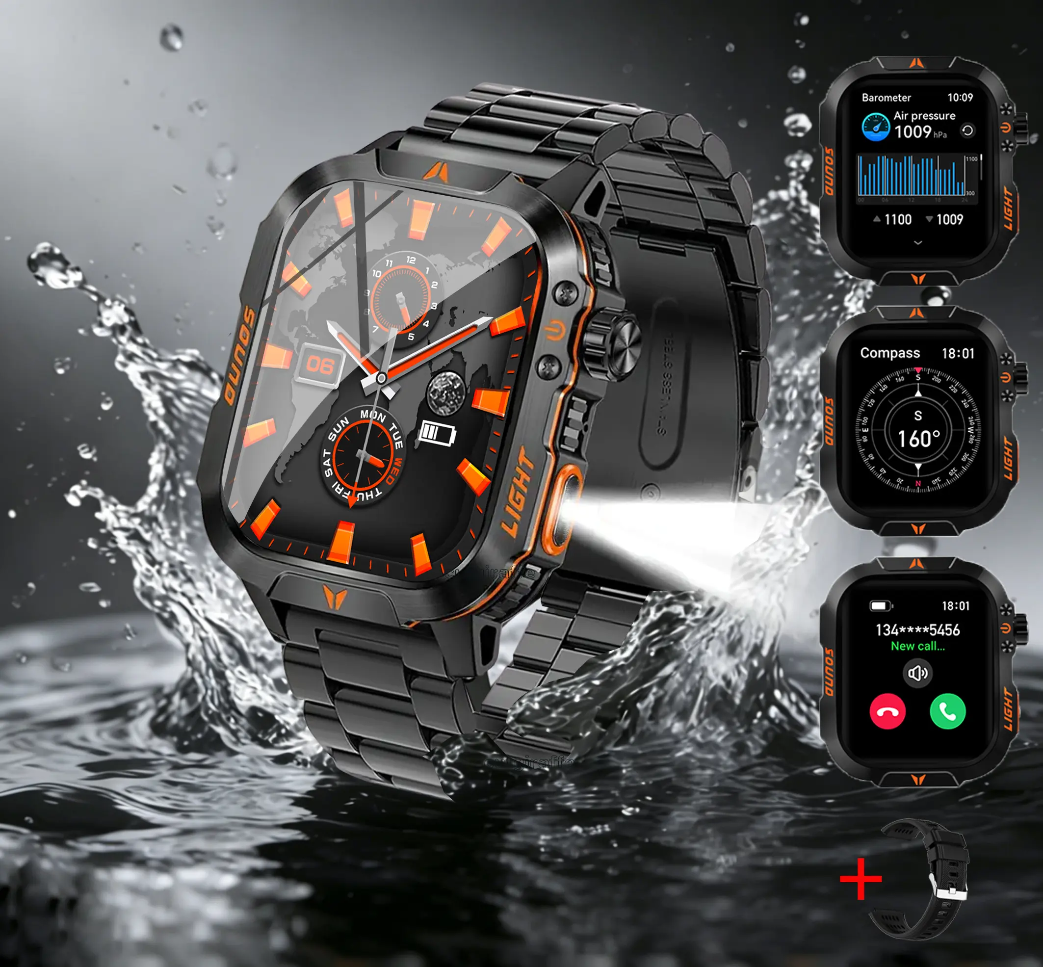 Mens Manly Style Smart Sports Watch with LED Lights - Wearable Device for Android & iPhone, Wireless Calling, Message Reminders, Sports Mode, Voice Control Assistant, Weather Push, Stopwatch, Timer, Fitness Tracker, Ideal Mens Gifts tiktokshopbacktoschool