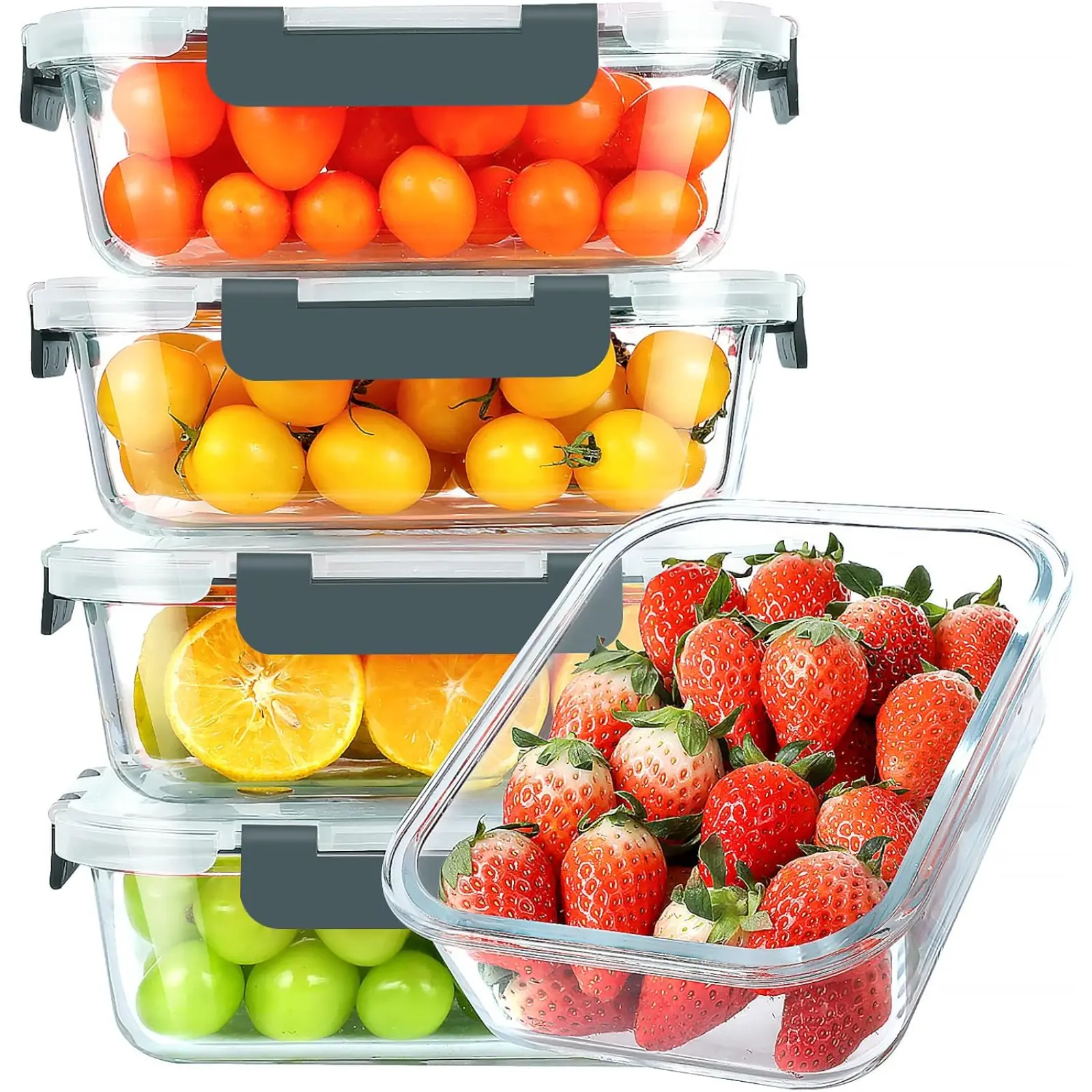 5-Pack 30 oz Each Corrosion-Resistant Glass Meal Prep Containers with Lids - Kitchen Storage Organizer, Portion Control Tool, Microwave-Dishwasher-Oven-Freezer Safe, Freshness Retention