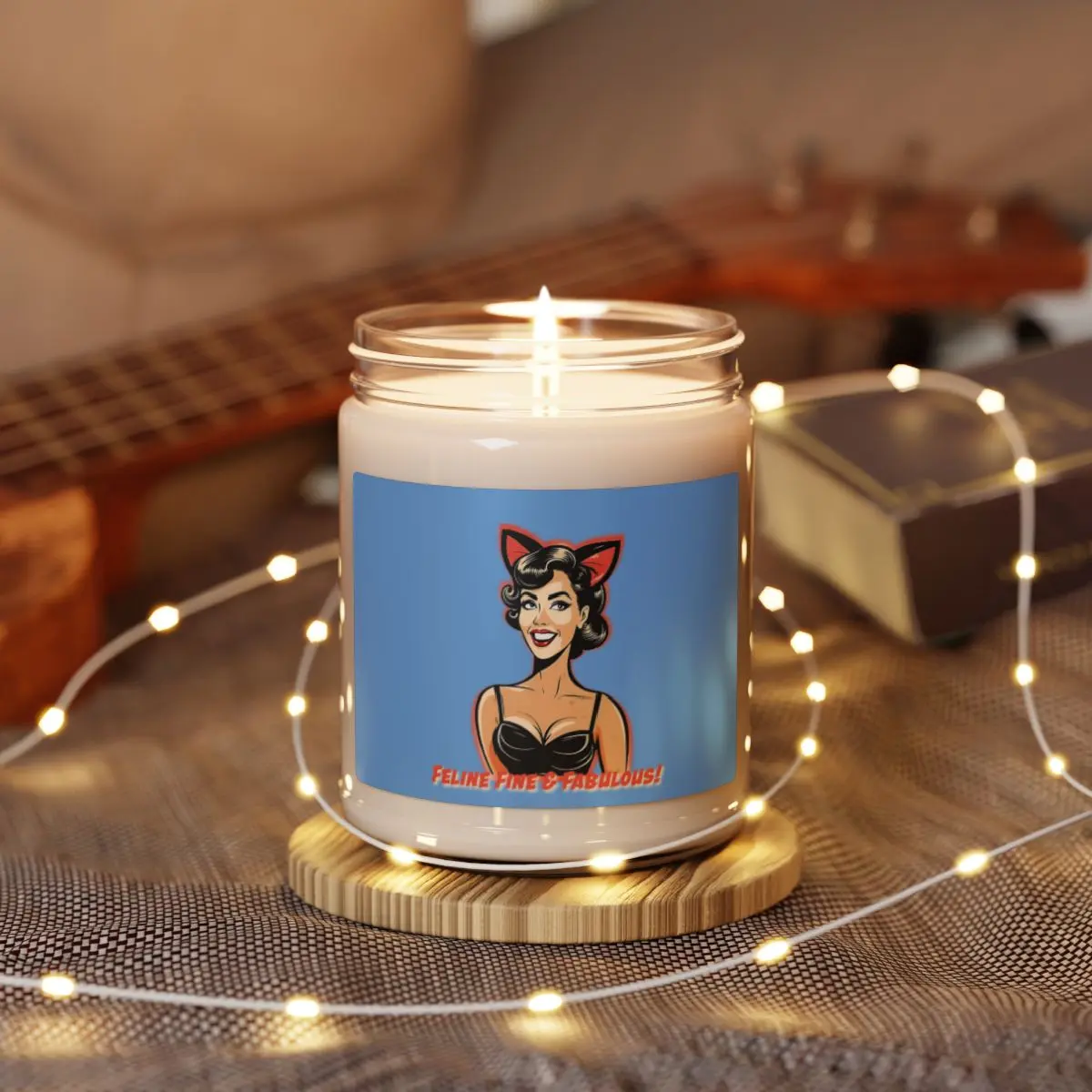 Feline Fine and Fabulous Pinup Candle – Retro 1950s Brunette Cat Ears Halloween Rockabilly Scented Soy Candle, 9oz | Apple Harvest, Cinnamon Vanilla, and Unscented | Cat Lady Gift Idea