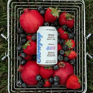 Glowpop Prebiotic Beauty Soda, VitaBerry (Blueberry Strawberry Pomegranate), Vegan Collagen-Boosting Soda with Prebiotics, Plant Fiber, and Biotin, No Added Sugar, Vegan, GMO Free, Gluten Free,12 oz (12-Cans) Organic Fruit Beverage