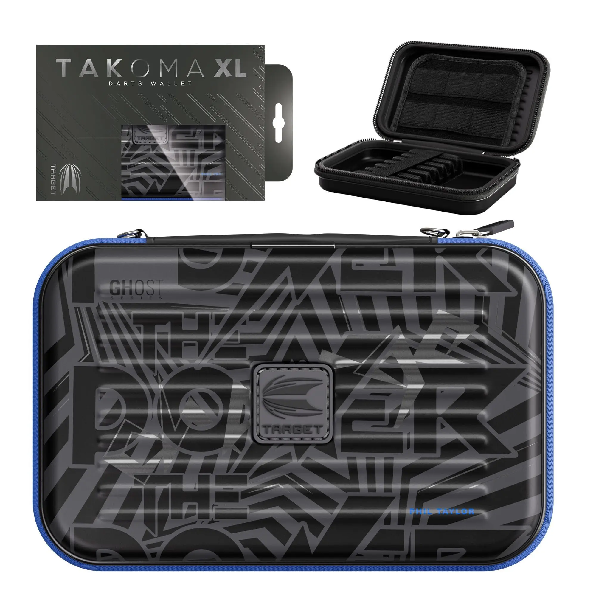 Target Darts Phil Taylor The Power Ghost Series Professional Darts Accessories - Oche Throw Line, Multi-Size Takoma EVA Hard Shell Cases (Regular/XL) with Organised Storage, Soft & Scratch-Resistant Interior, Black/White Everyday Training Practice Aid, Or