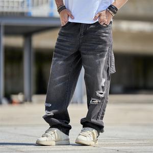 New Men Holes Baggy Regular Fit Jeans Trousers Men's Solid Stylish Ripped Streetwear Distressed Casual Straight Denim Pants Deals For You