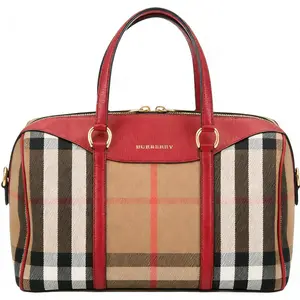 Pre-owned BURBERRY Classic Tartan Checkered Red Boston Tote Bag 34*16*19cm th260411003