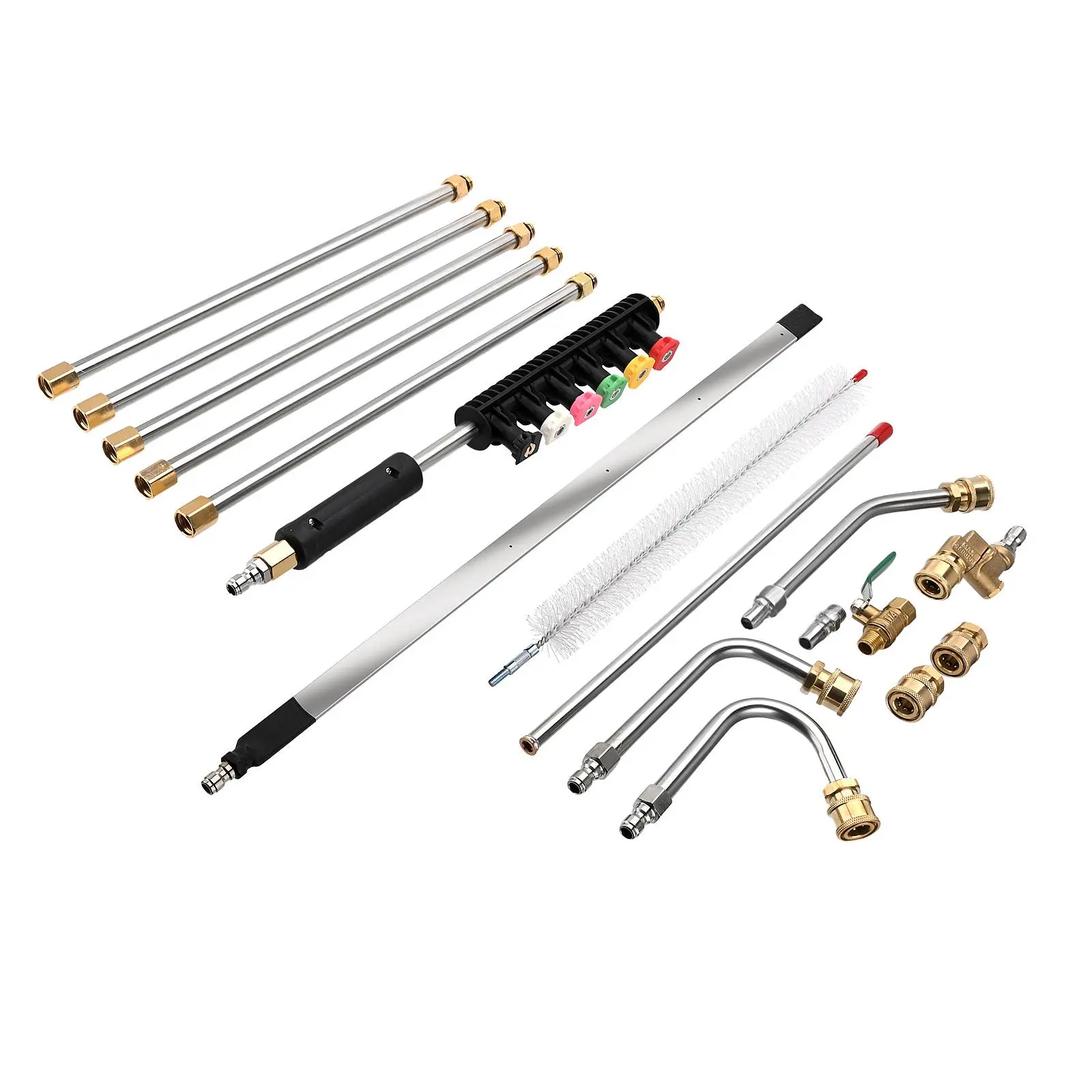 Pressure Washer Extension Wand Combo Kit - 24" Stainless Steel Wand, 30/90/120-Degree Curved Spray Nozzle Lance, 4500 PSI, 1/4" Quick Connect, Anti-Leak Rings, Compact, for Outdoor Windows, Siding, Metal Surfaces, Pressure Washer Guns, Foam Cannons, Shutt
