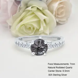 Art Deco Vintage Style 1.03CT Natural Rutilated Quartz Bridal Band Women Ring Wedding Engagement Round Shape Ring 925 Sterling Silver 7mm