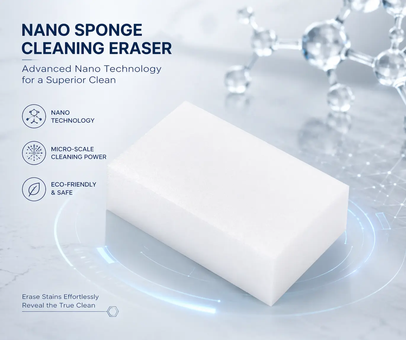 1 Pc Polyester Nano Magic Melamine Sponge Eraser - Reusable Box-Included Nano Grit Scouring Pad, Water-Activated Modest Multifunctional Cleaner for Kitchen, Bathroom Stains