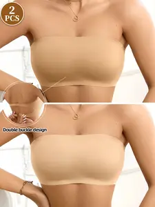 2PCS Women's Wireless Seamless Smooth Bra Set, Invisible Strapless Backless Design, Casual Fitted Style, All Season Comfort, No Padding Support