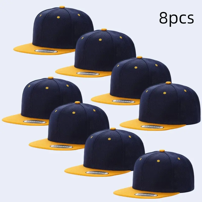 8 Pack Flat Bill Snapback Baseball Caps Bulk Multipack, Hard Top Structured 6 Panel Hip Hop Streetwear Headwear, Adjustable Comfort Unisex Fashion Hats for Skateboarding Party Daily Street Style Travel Outdoor Casual Trendy All Season Outfits
