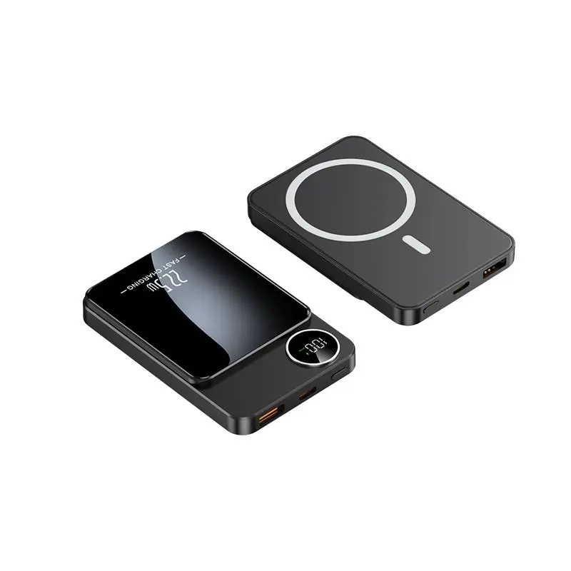 Round LED Digital Display Magnetic Wireless Power Bank 10000mAh, Portable High Speed Fast Charging Magnetic Powerbank, Outdoor Travel Emergency Backup Mobile Charger Compatible with iPhone 12/13/14/15/16 Series