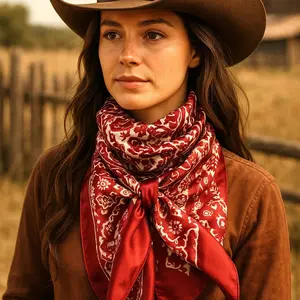 35x35"  Red & Cream Paisley Wild Rag / Scarf WR143