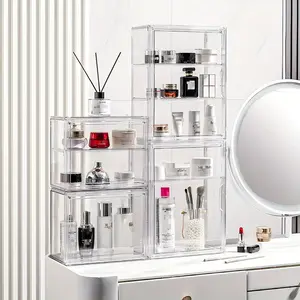 Portable Display Cabinet Storage Rack with Durable Base, Transparent Acrylic Makeup Cosmetic Organizer for Cosmetics, Toys, Jewelry, Space Saving