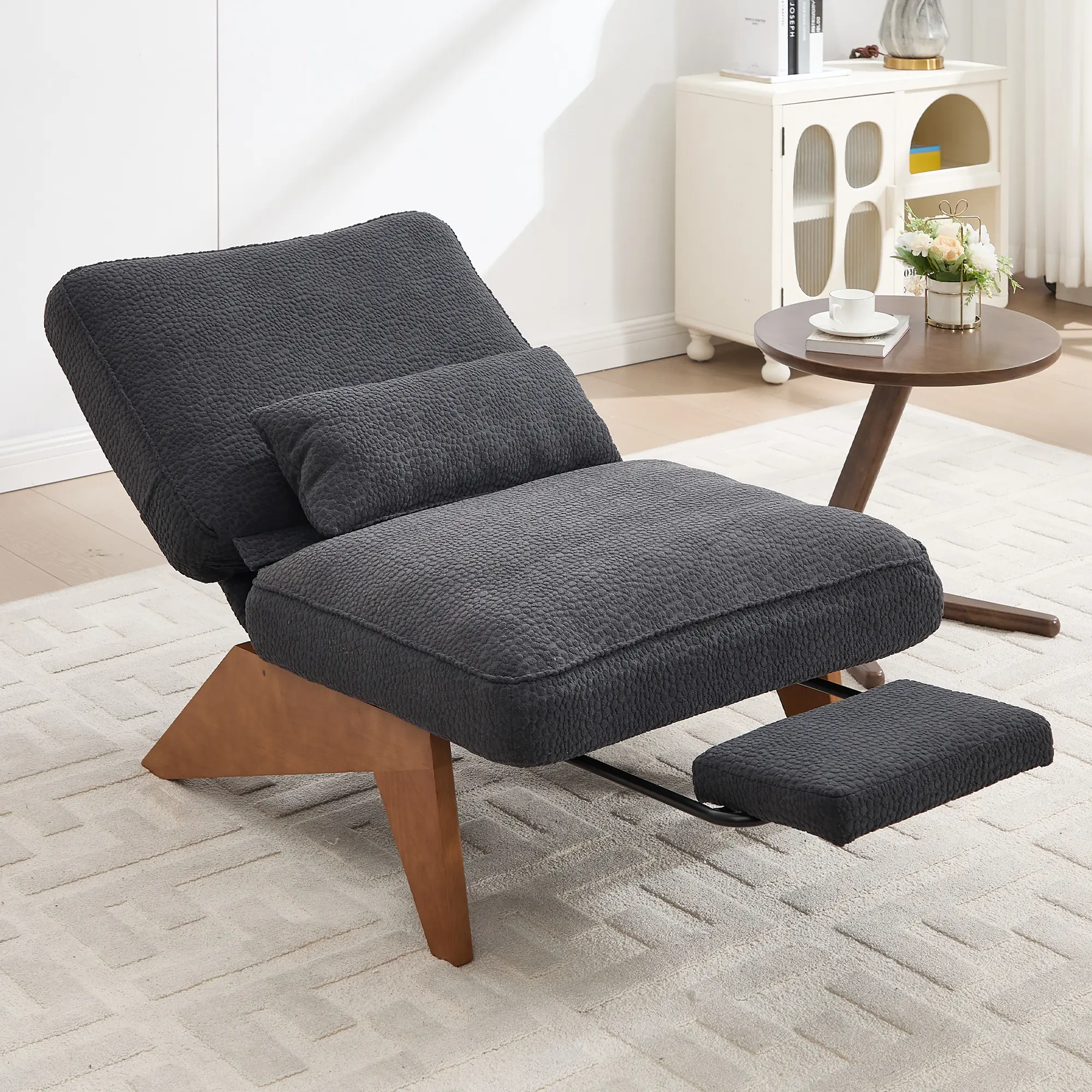[LAST CHANCE] Modern Red Corduroy Upholstered Lounge Wingback Chair with Adjustable Backrest & Retractable Footrest for Comfortable Seating