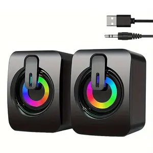 Wired Desktop Speaker, 1 Pair USB Powered Volume Control Mini Gaming Speaker, 360° Surround Sound Desktop Computer Speaker for PC, Laptop, Tablet, Pc Gaming Speakers