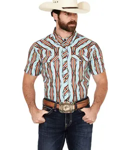 Rock & Roll Denim Men's And Tek Southwestern Striped Short Sleeve Snap Western - Bmn3s04225