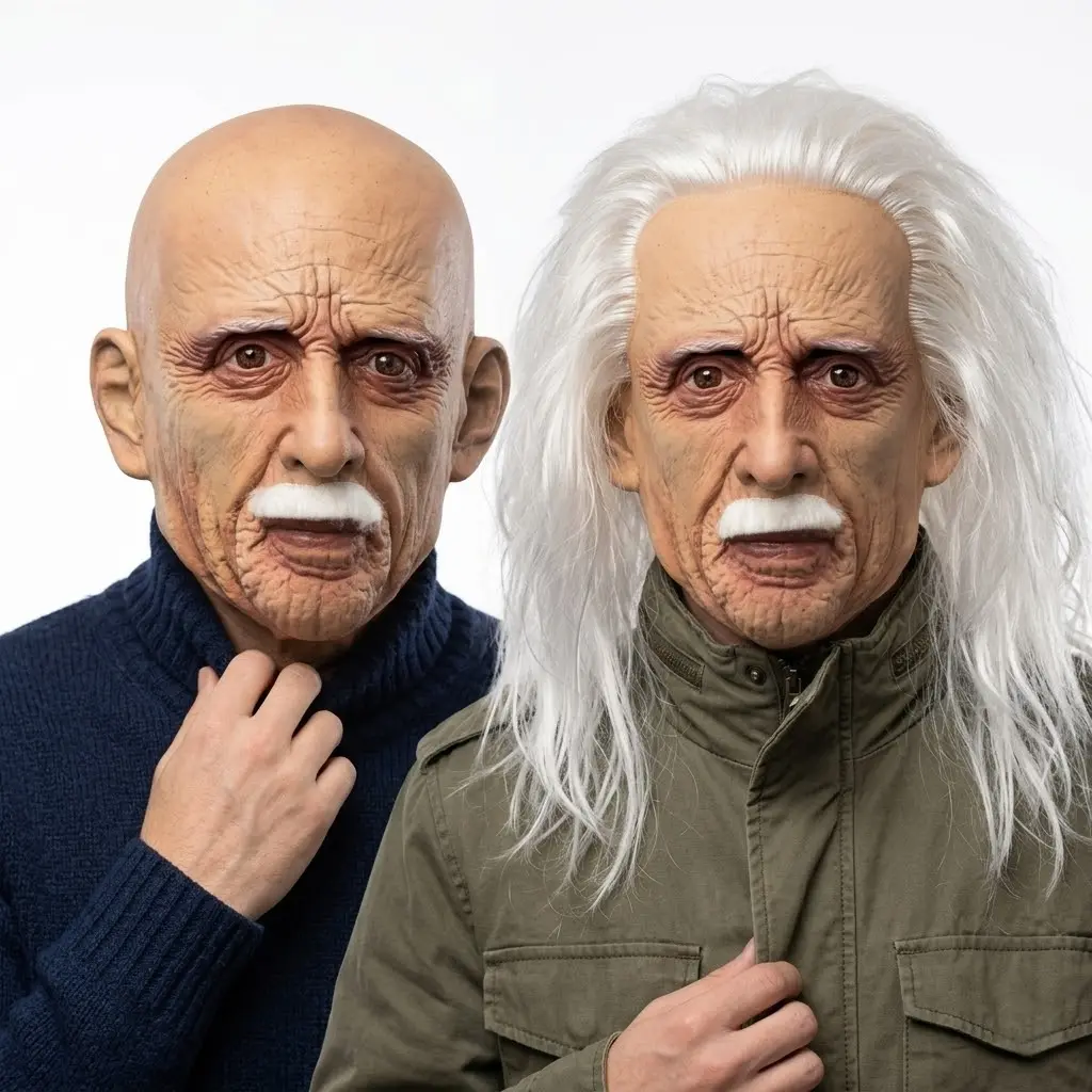 PATYGR Hyper-Realistic Full Head Synthetic Latex Old Man Mask with Beard, Eye Coverage, for Adult Halloween Cosplay, Carnival Party Props & Festive Headgear Accessories, Hyper Realistic Mask