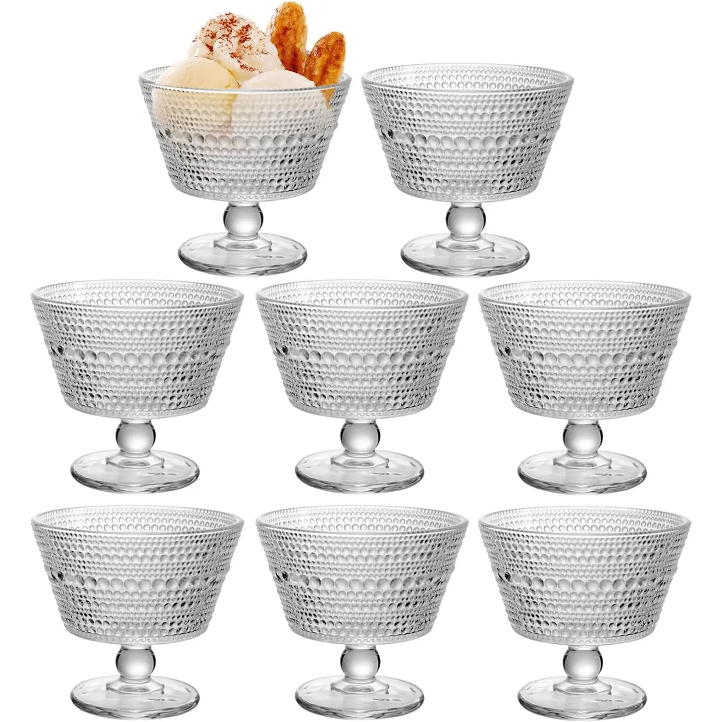 Glass Dessert  Breakfast Cups, Dessert cups Set of 8, 9oz Glass Ice Cream Sundae Cups,Glass Dessert , For oats,Ice Cream, Milk, Sorbet, Yogurt (8PCS), Transparent, D-1059