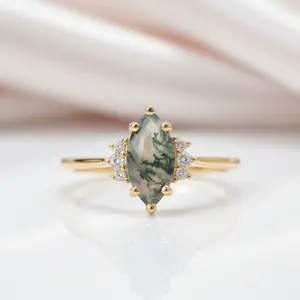 0.97 ctw Marquise Cut Art Deco Moss Agate Engagement Ring