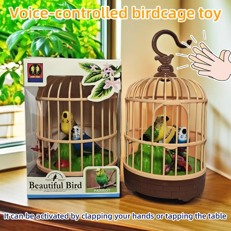 Voice-Controlled Birdcage Toy | Motion & Sound Effects | Voice-Activated | Fun for Kids& Stress-Relief for Seniors | Home Decor | Portable with Hook