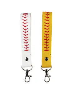 Handmade Stitched PU Leather Baseball Keychain, Cross-Border Baseball Bracelet Pattern Ornament, Bag Pendant Accessory