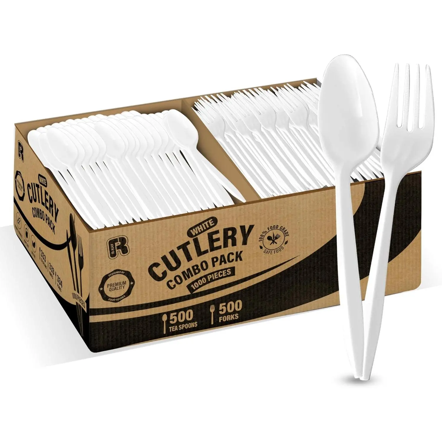1000 count Plastic Utensils Set - 500 Forks And 500 Spoons -  Plastic Forks And Spoons - Medium Weight Silverware Set - Bulk Disposable Cutlery