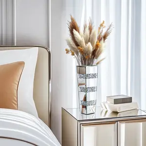Crush Diamond Mirrored Flower Vase Crystal Silver Floor/Table Flower Vase Floral Arrangement Vase