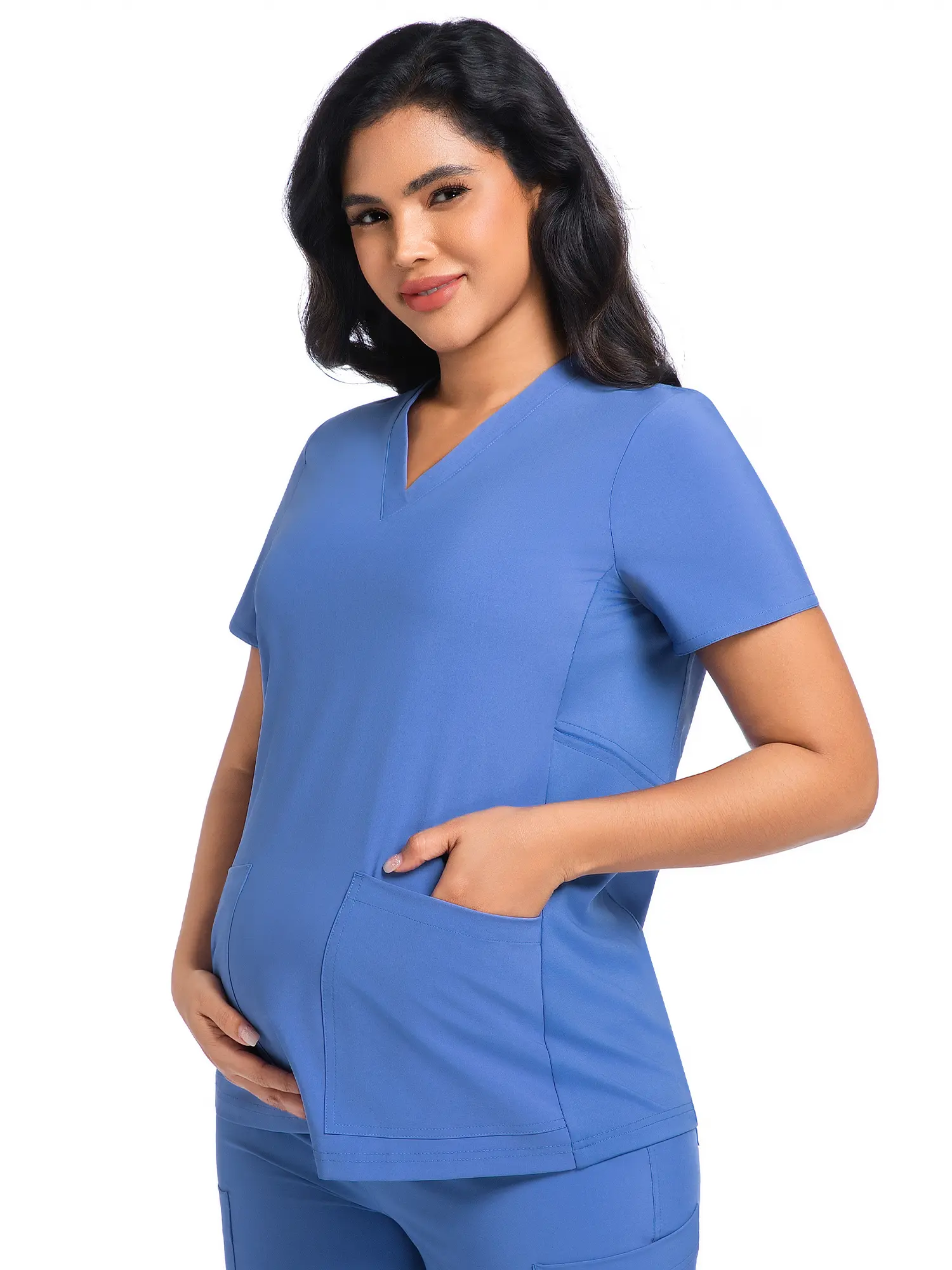 COZYSCRUBS Maternity Scrub Top - V-Neck Shirt, Workwear Pregnancy Scrubs with 2 Pockets, Adjustable Side Panels