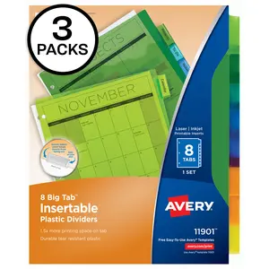 Avery Big Tab Insertable Plastic Dividers, 8 Tabs, 3 Sets of 11901
