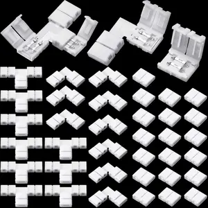 Pack Of 40 2 Pin LED Light Strip Connectors Kit for RGB LED Strip Light, L-Shaped T-Shaped Solderless Gapless Adapter Connectors, Easy for DIY Lighting Projects