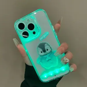 Sound-Control Glowing Penguin West Highland Dog Hollow Cartoon Phone Case, Unique Call Light, Couple Style, Fits X/XR/XS Max/11/12/13/14/15/16/17 Pro/plus/pro Max