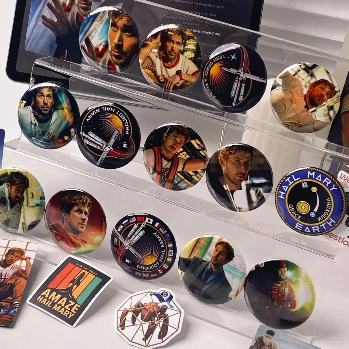 13 ops Project Hail Mary Pin Buttons - Grace - Rocky Badge-Fan Gift