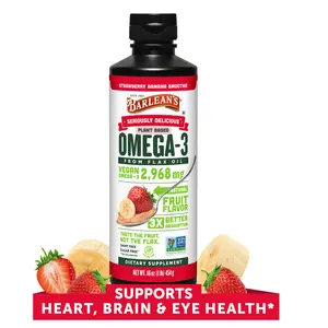 Barlean's Seriously Delicious Vegan Omega 3 Flaxseed Oil Supplement, Strawberry Banana Smoothie, Non-GMO and Gluten Free, 8 oz