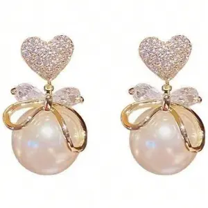 Bow Earrings For Women Pearl Rhinestone Bow Earrings Prom Wedding Party Holiday Jewelry Gifts For Women