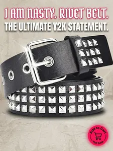 Fashion Punk Y2K Subculture Gothic Pyramid Rivet Belt Square Bead Belt For Women Adjustable Belts Statement Belts