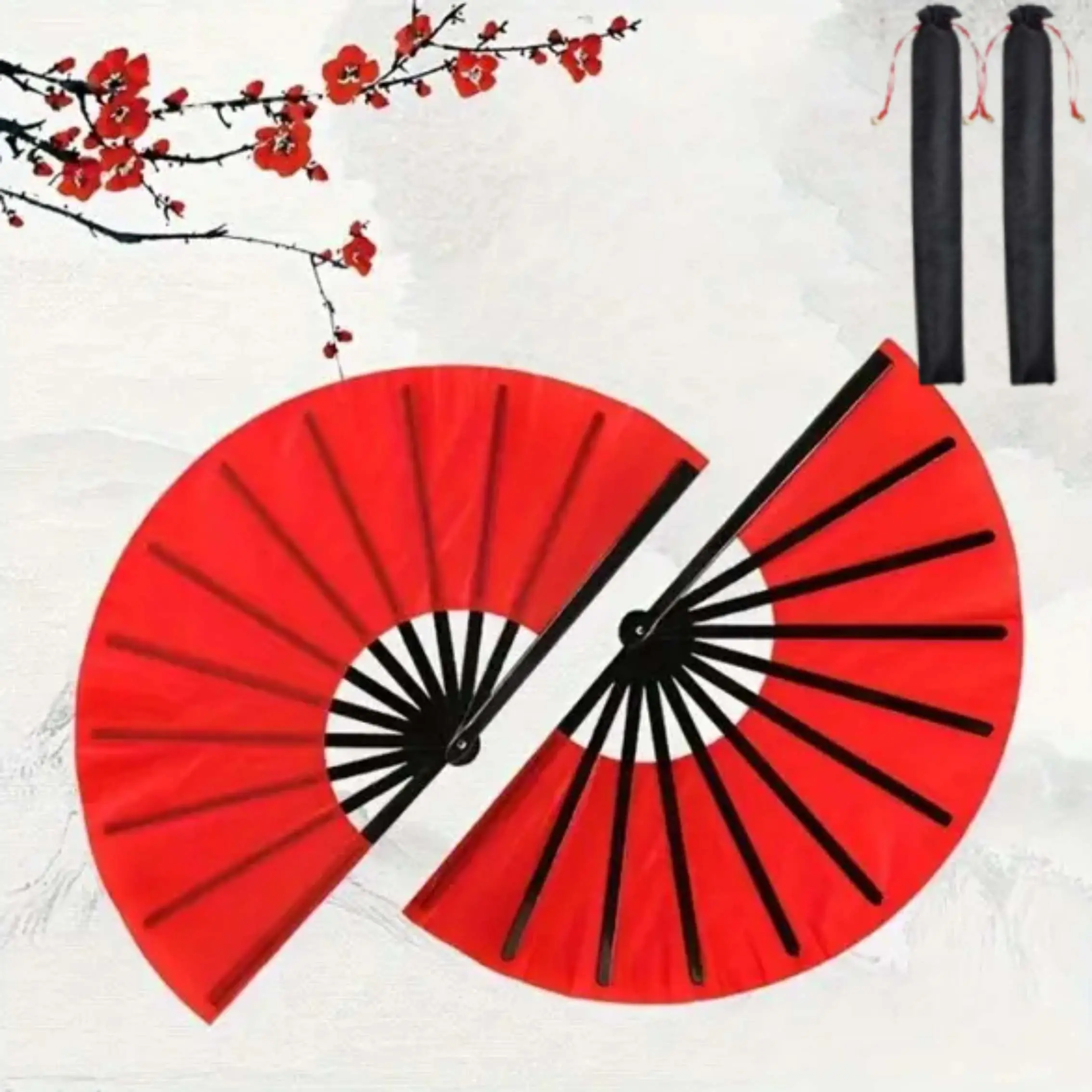 2PCS Red Large Clap Fans For Line Dancing Large Chinese Folding Hand Fans For Men And Women, Festival, Tai Ji, Kungfu, Martial Art, Gifts
