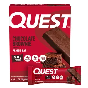Quest Nutrition Chocolate Brownie Protein Bars, 20g Protein, 4g Net Carbs, 1g Sugar, High Fiber, Gluten Free, Keto Friendly, 4 Count