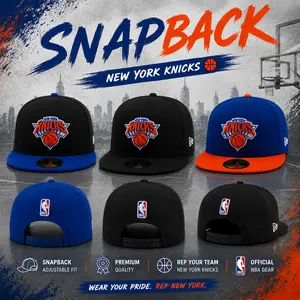 New York Knicks Black NBA New Era 9FIFTY Snapback Hat – Official Team Color Flat Bill Cap, Adjustable Streetwear Baseball Hat, Basketball Fan Gift, Unisex Urban Fashion Headwear