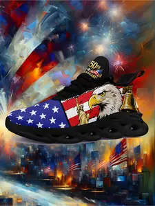 Men's USA Flag Bald Eagle Print Lace-Up Casual Shoes, Breathable Plus Size Lightweight All-Season Shoes, Comfortable Running Shoes, Walking Shoes, Sports Shoes, Sneaker
