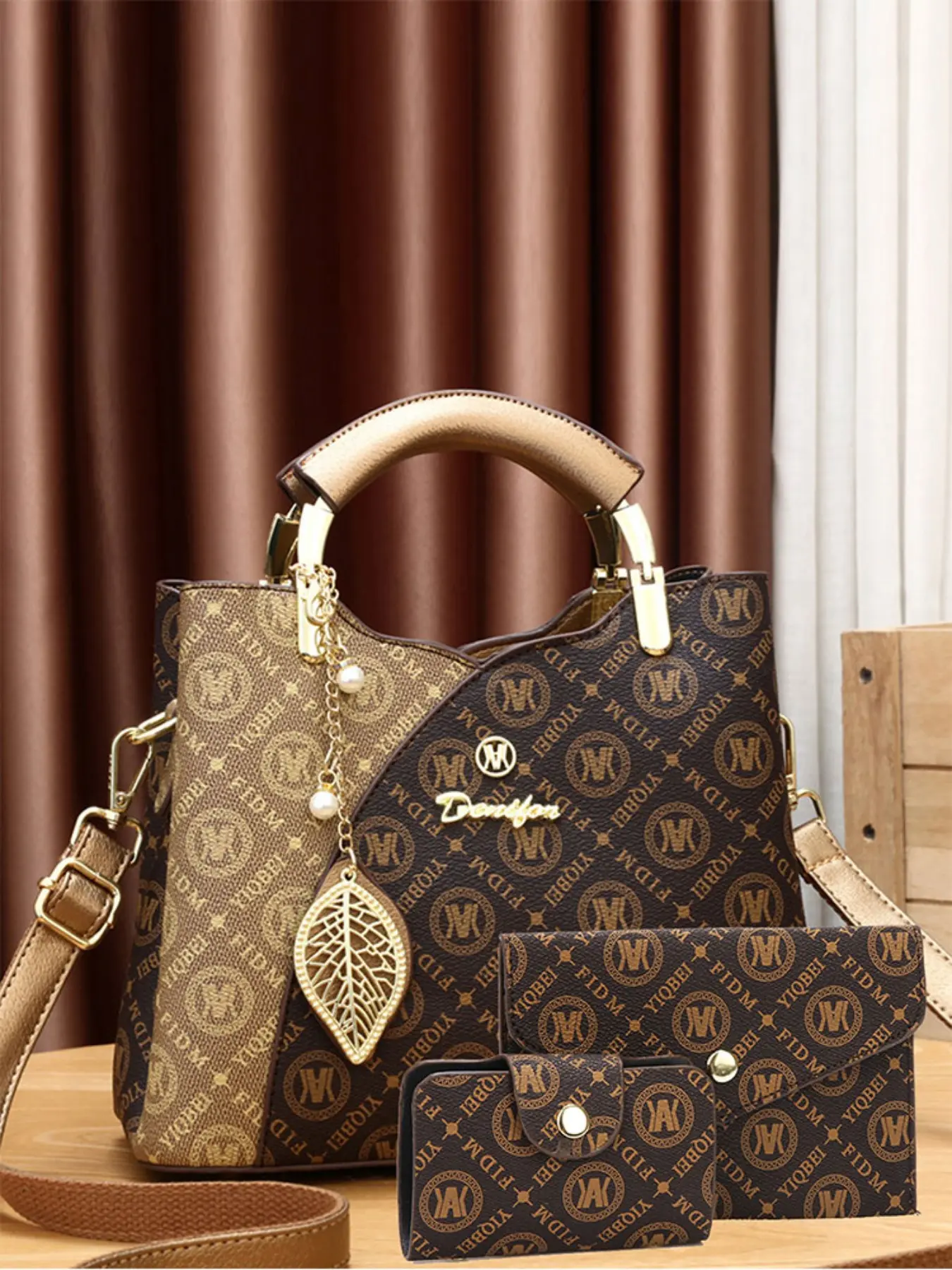 New Fashion Women's Handbag, Trendy Print Career Bag, Casual Shopping Large Bag with Charm, Stylish Ladies' Shoulder Bag, Handbag Wallet Set