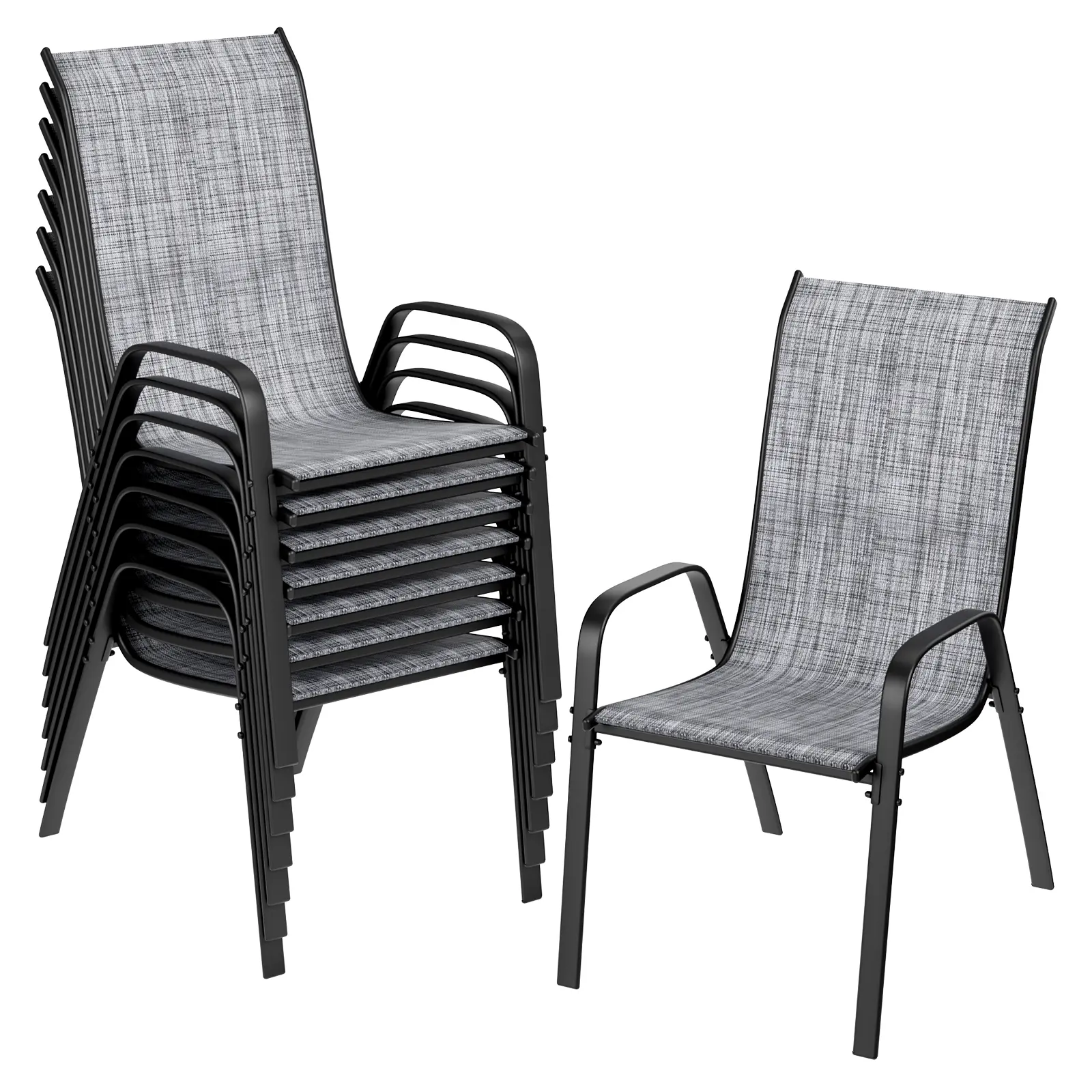 Arlopu 4/6/8pcs Patio Chairs, Stackable Textilene Outdoor Dining Furniture for All Weather, with 17.7″ Wide Seat & Metal Frame, for Garden, Backyard, Deck, Restaurant, Poolside